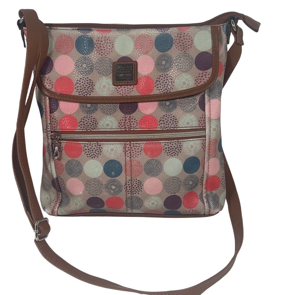 Relic by Fossil Crossbody Polka Dot Multi-colored Pattern Faux Leather Adj Strap